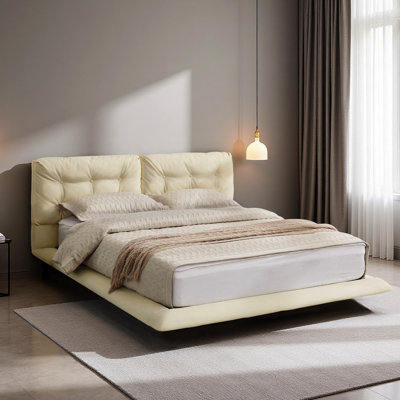 Branson Floating PU Leather Platform Bed With LED Lights & Tufted Headboard by Ivy Bronx
