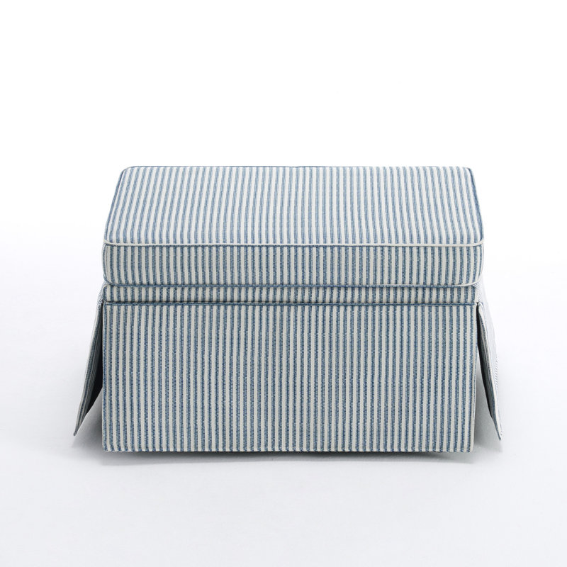 Upholstered Blue Striped Skirted Rectangular Storage Ottoman with Lift-Top, PINSTRIPE BLUE