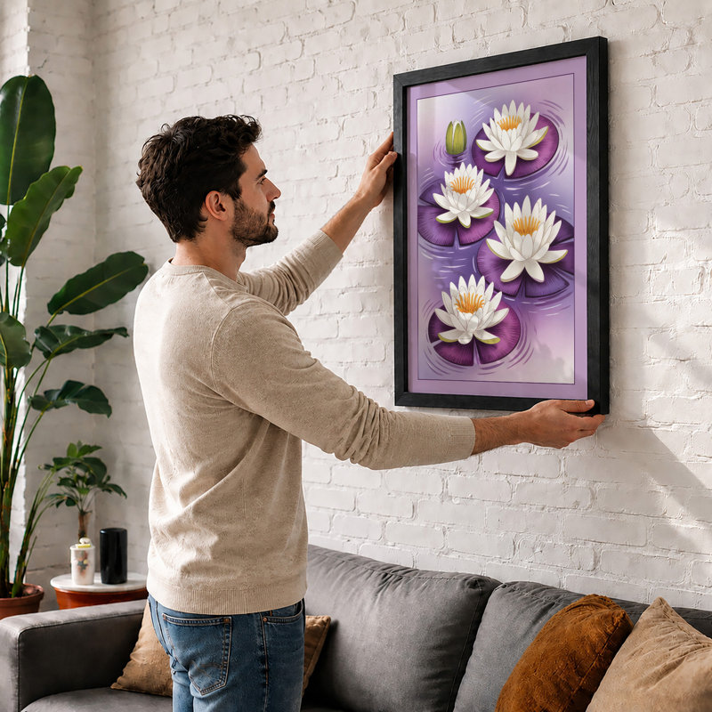 Floating Water Lilies Botanical - Print, Oak, A4 - 29.7 x 21.0 cm