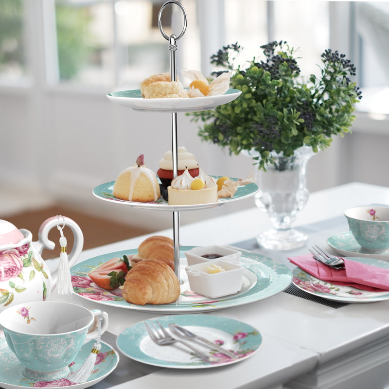 Porcelain China Tiered Stand, Torquoise