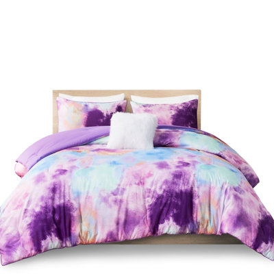 Twin/Twin Xl Watercolor Tie Dye Comforter, Treatment, Machine Washable, Piped Border, 1 Decorative Pillow Bedding , Multicolor Design, ,