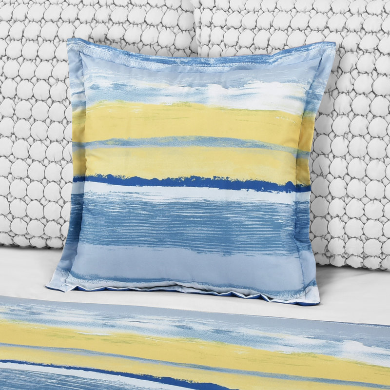 Seaside Blue and Yellow Striped Square Throw Pillow Set
