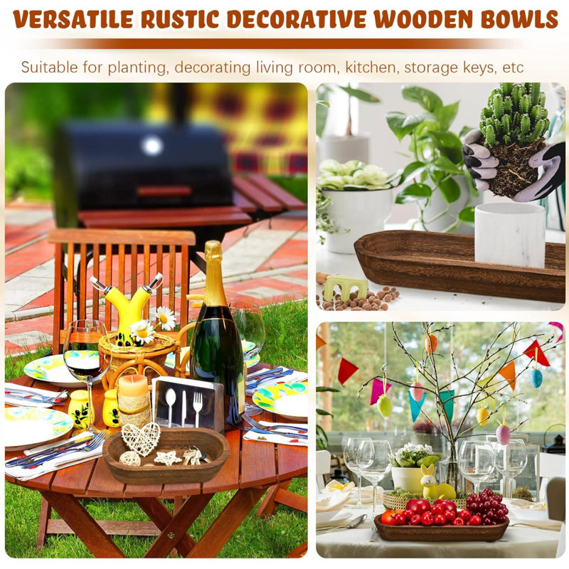 2 pièces bol de pâte en bois pour la maison rustique pain long bol en bois pour la table de salle à manger de cuisine décoration de la maison