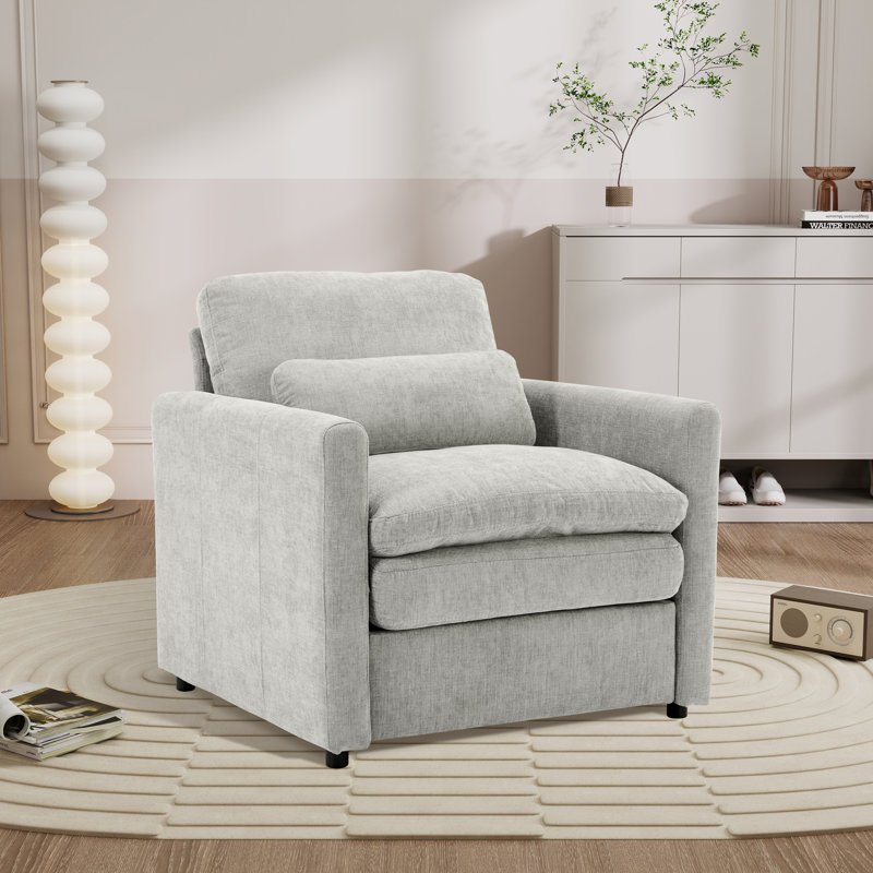Fauteuil d'appoint rembourré l 31,88 po avec coussin lombaire, Gris clair