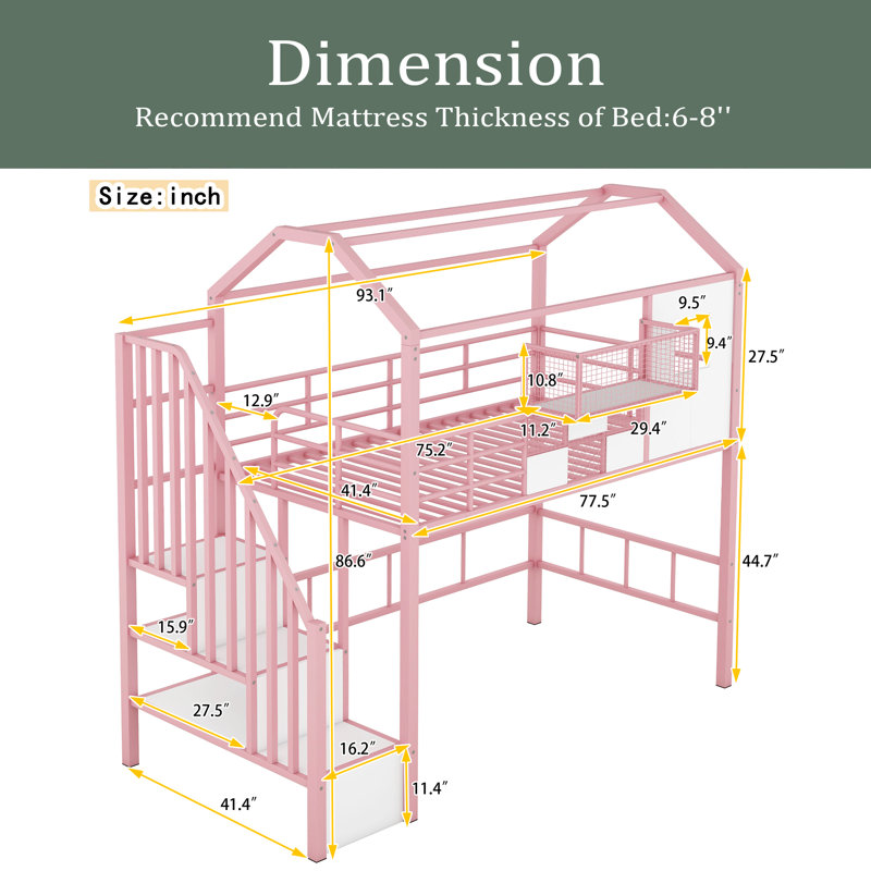 Lit mezzanine simple Celestiel Kids, Rose