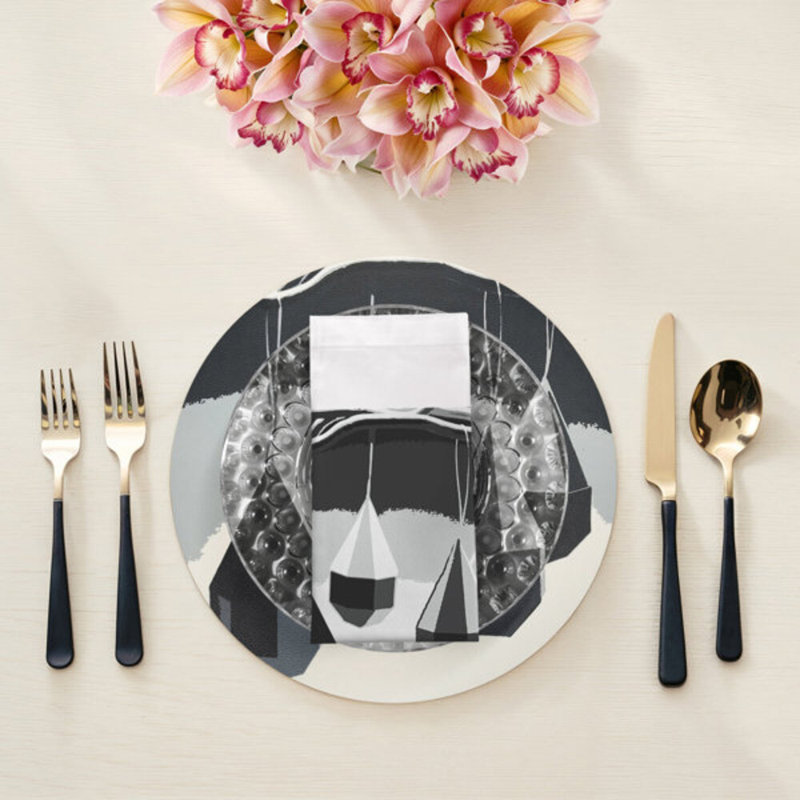 Ornaments Cotton Blend Square Napkins, Black/White