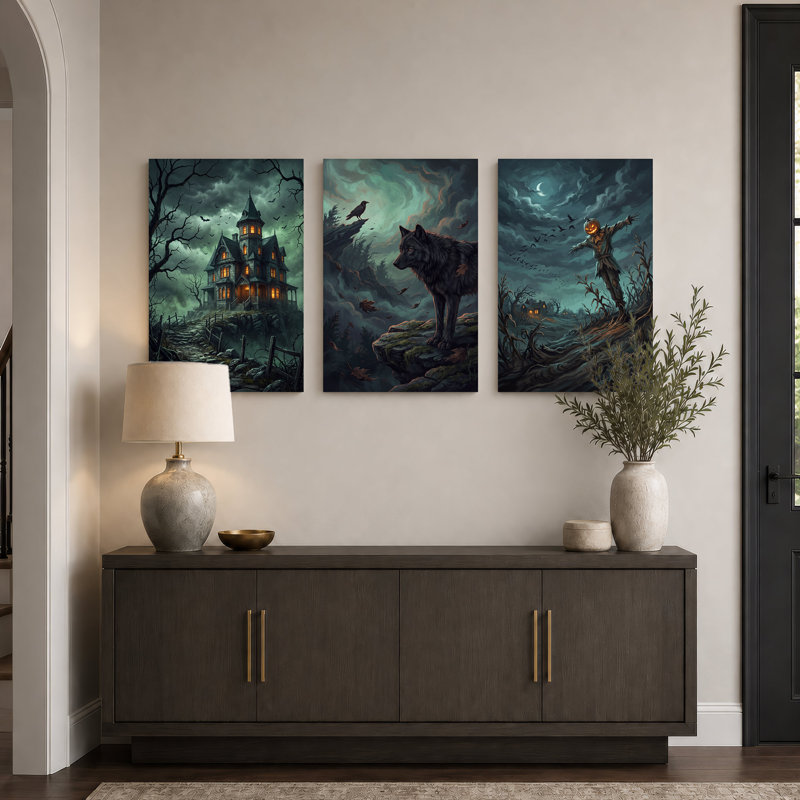 "Haunted House", ensemble de 3 toiles d'Halloween, 18"H x 12"W x 3pcs