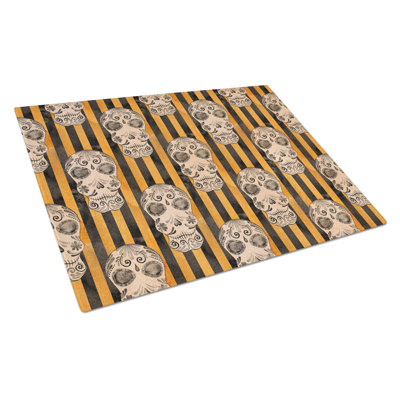 Caroline's Treasures Tempered Glass Watercolor Halloween Day of the Dead Head Cutting Board