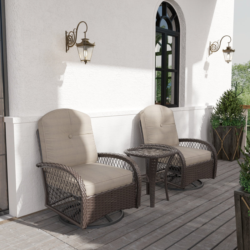 Jeremyh 2 - Person Patio Conversation Sets with Cushions, Khaki