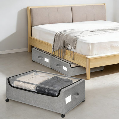 Under Bed Storage Containers With Wheels And Clear Lids, 2-Pack Extra Large Rolling Storage Bins, Metal Frame Organizer For Clothes, Shoes, Toys, And