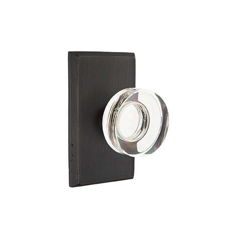Ensemble de faux boutons Emtek avec rosette n ° 3 et bouton de verre moderne, Patine bronze moyen