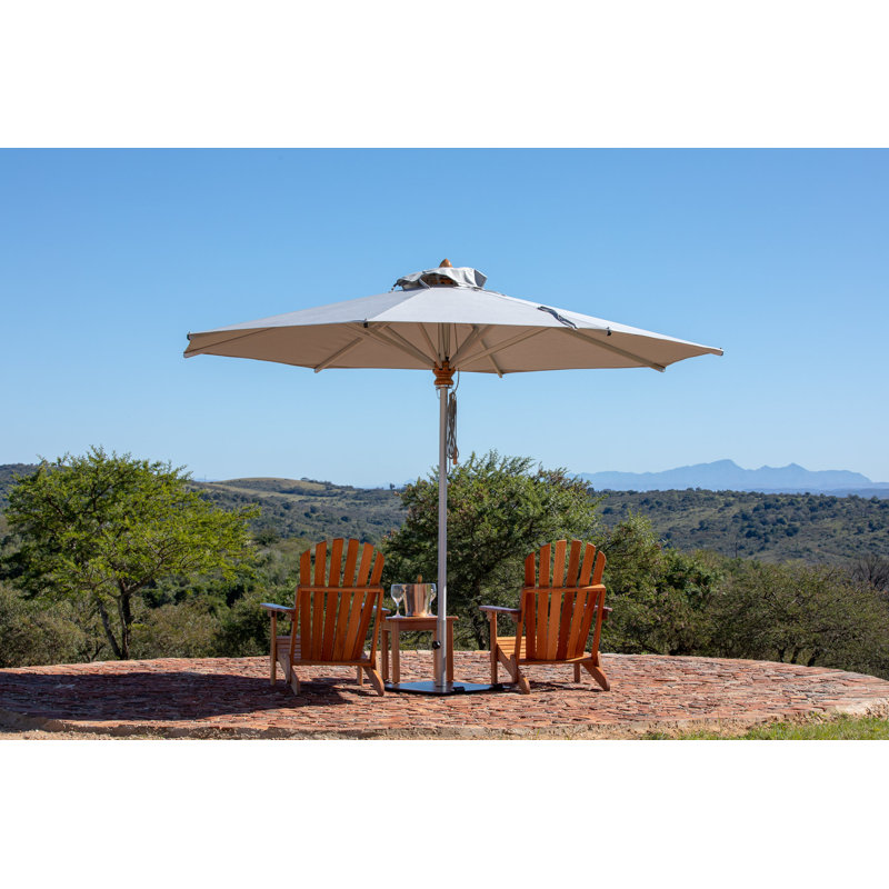 Bravura 13.1' Round Market Umbrella, Square Metal w/ wheels+2.25" Stainless Steel Tube, Natural
