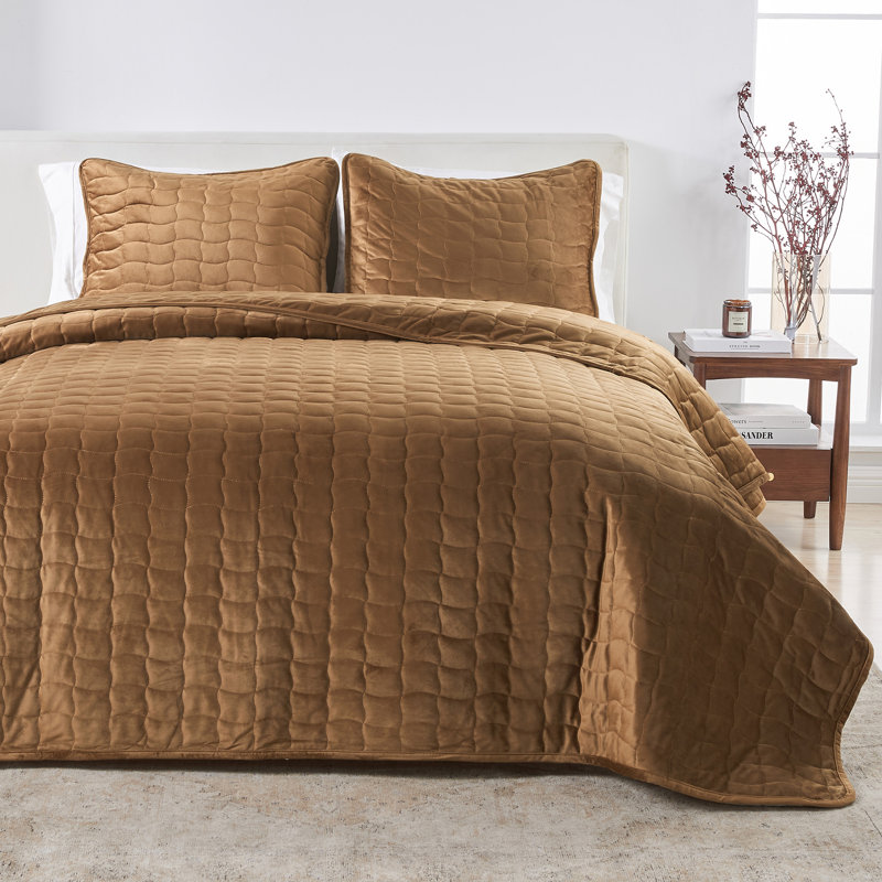 Ensemble de courtepointe en velours cousu, Cappuccino, Courtepointe pour simple TG + 1 taie décorative s