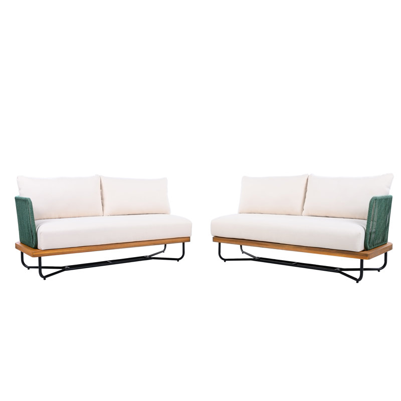 Canapé d'extérieur Jackston, 8, Beige Cushion/Green Rope Teak Frame