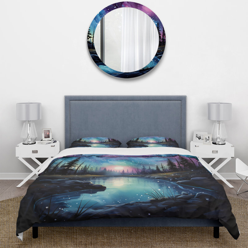 Ensemble de housse de couette en microfibre / polyester Aurora Borealis, Housse de couette simple + 1 taie décorative stan