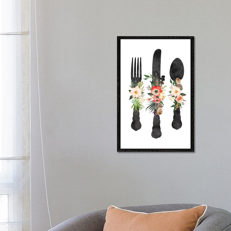 Kitchen Utensils - Painting on Canvas, 66.04 cm H x 45.72 cm W, Black Framed