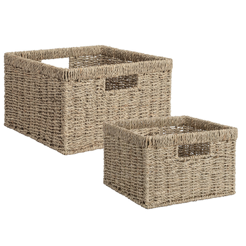 Seagrass Wicker Storage Baskets with Built-in Handles for Organizing, Decorative, Large and Small