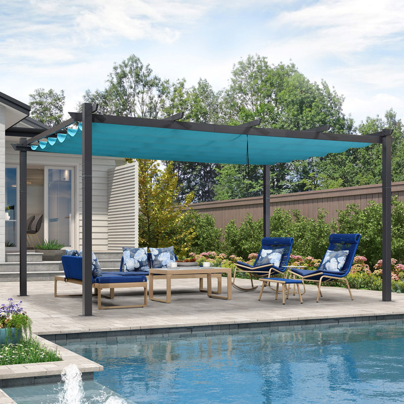 16 Ft. W x 12 Ft. D Aluminum Pergola with Canopy, Blue