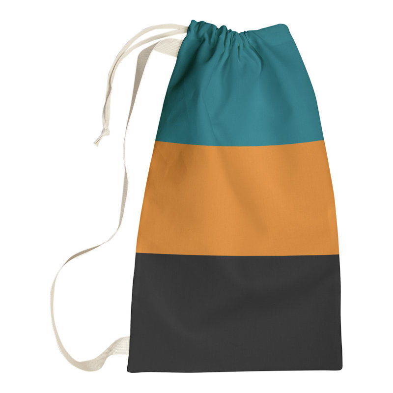 Fabric Laundry Bag with Handles, 36" H x 28" W x 1.5" D, Deep Pacific Teal/Burnt Orange/Black