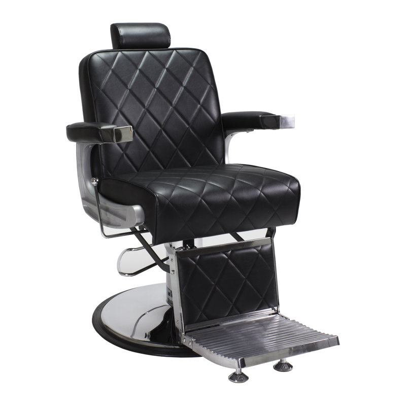 Yestin Wide Faux Leather Reclining Barber Chair, Black Faux Leather