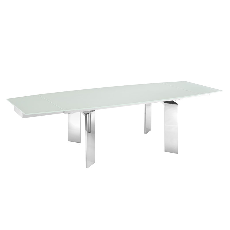 Astor Extendable Glass Dining Table with Silver Stainless Steel Base