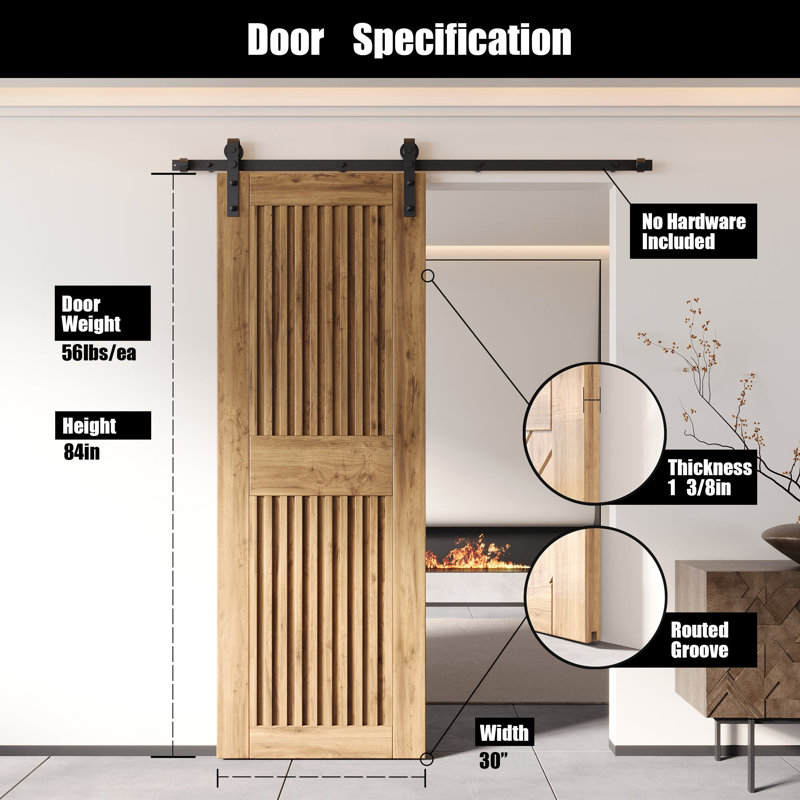Porte de grange en bois de pin non finie et non assemblée 30 po x 84 po Homacer, 30" X 84"