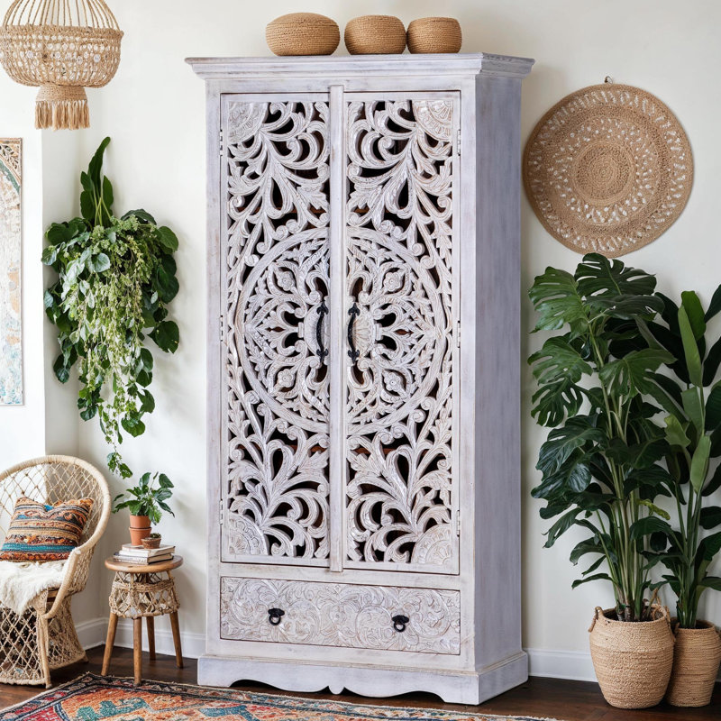 Oidhche 36 " W Solid Wood Armoire, Whitewashed