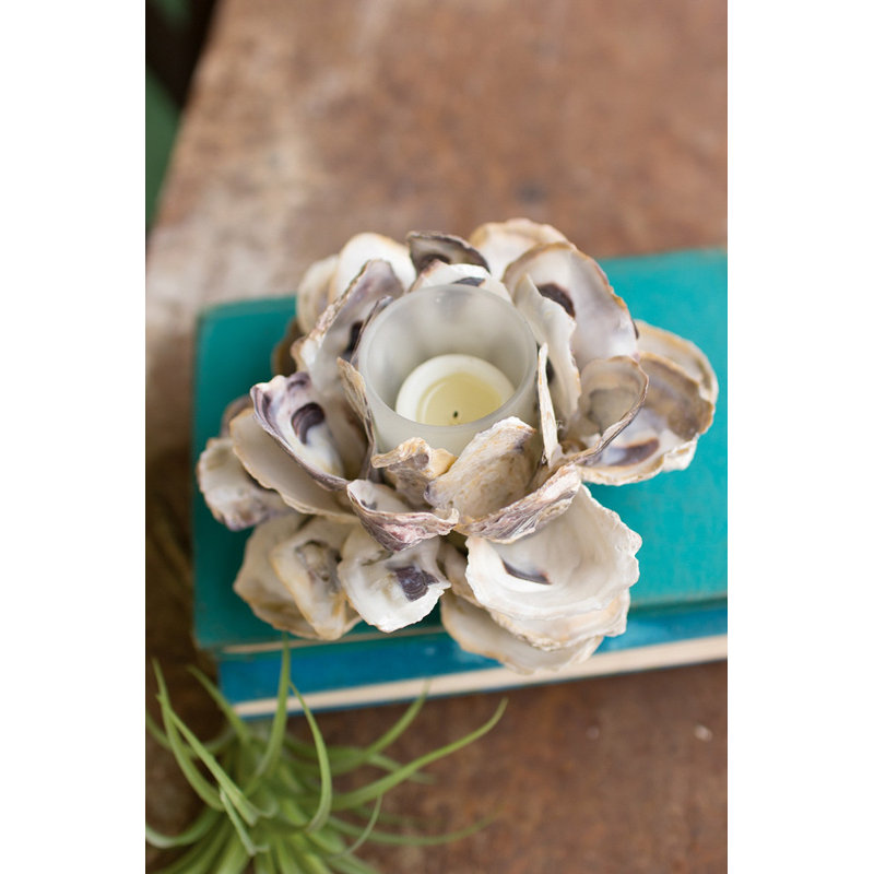 Flower-Shaped Oyster Shell Candle Holder 3" H Set of 4