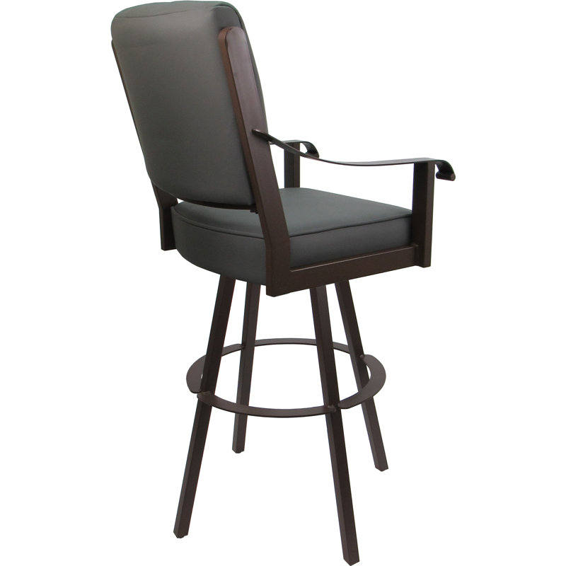 Tabouret de bar pivotant en cuir avec siège en métal 26 po, Brown, Gris, Extra Tall (34" Seat Height)