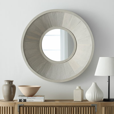 Minimalist Bathroom Hanging Mirror With Wood Frame - Decorative Large Wall Mirrors For Living Room, Hallway, Bedroom, And Home Decor - 36", Ivory