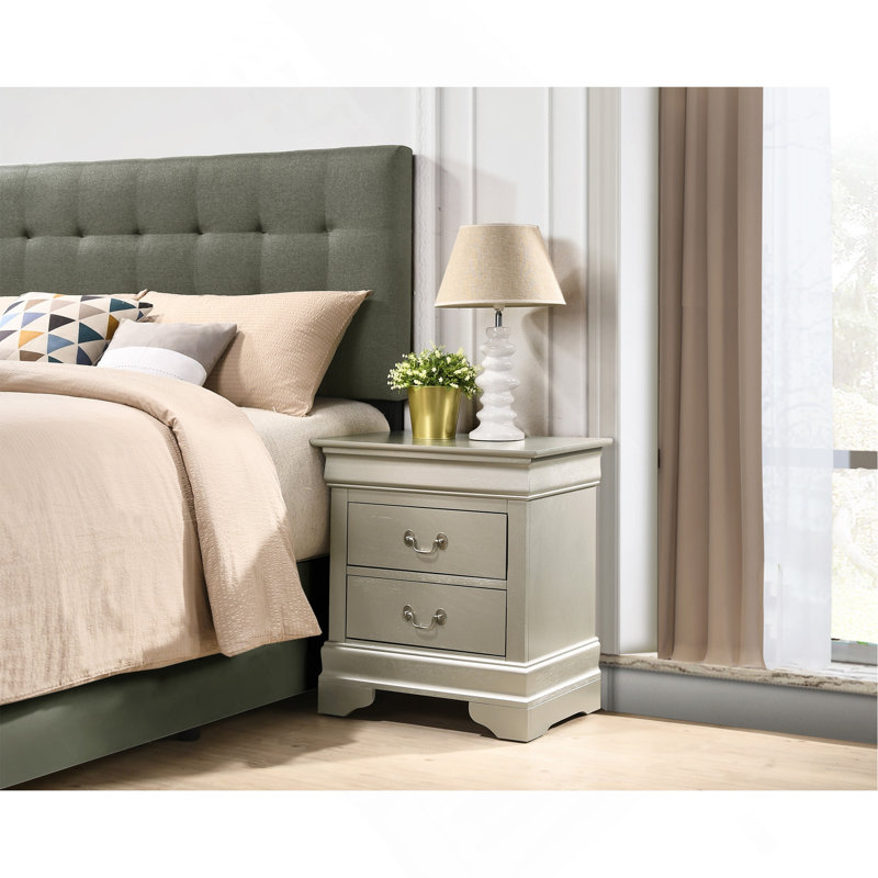 Elegant Silver Champagne Nightstand, Champagne