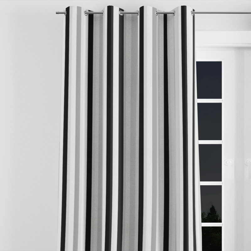 Rideaux de fenêtre Modern - rideau rayé noir et gris avec œillets - 1 panneau, L 52 po x L 108 po, Œillets argentés