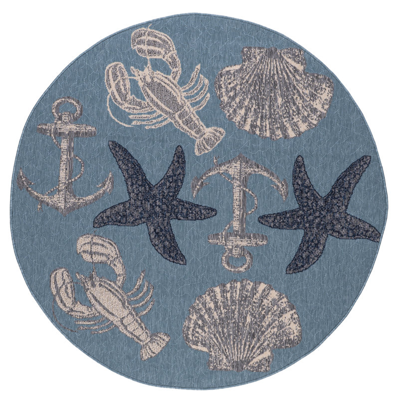 Tapis intérieur / extérieur bleu Hodgins, Rond 5 pi 2 po