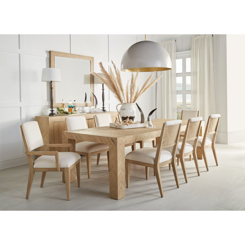 Washed Oak Extendable Rectangular Dining Table with Herringbone Pattern