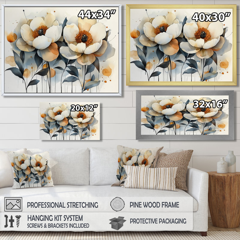 Imaad - Floral Oversized Canvas Prints, Reproduction encadrée d'une seule photo, H 24 po x l 32 po, Blanc