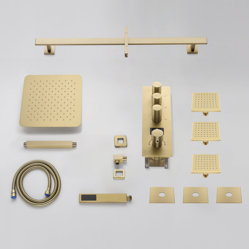 Thermostatic All-In-One Kit with Rough in-Valve, Brushed Gold