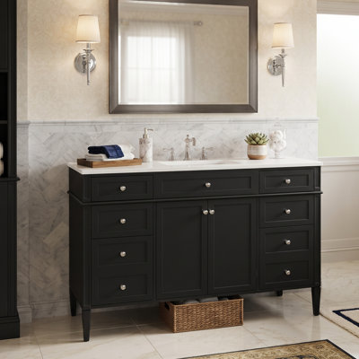 48" Modern Freestanding MDF Bathroom Vanity with 6 Drawers, 2 Soft-Close Doors & Composite Sink (White/Black)