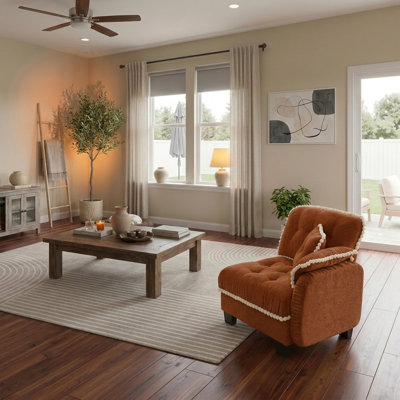 Farmhouse Sofa with Tufted Cushions, Pom-Pom Trim, Convertible Ottoman, and Matching Pillows