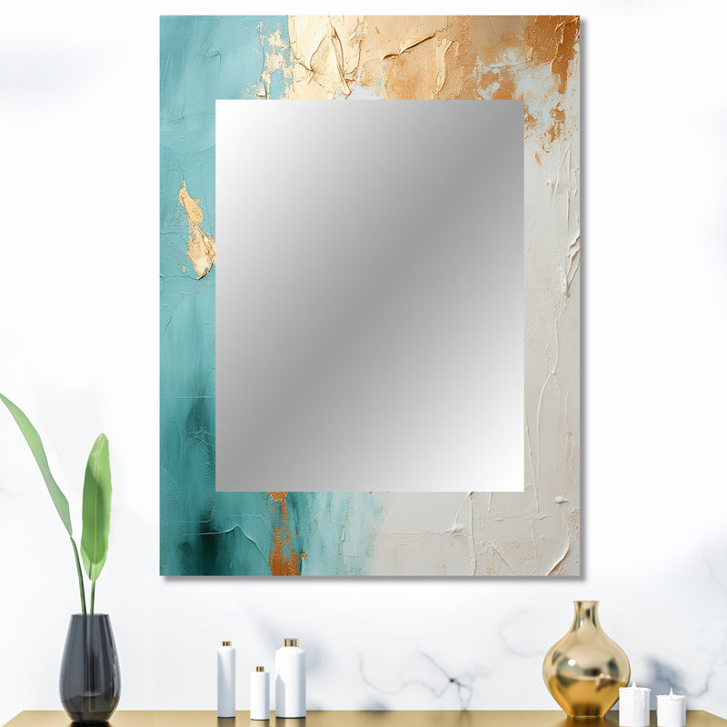Minimalisme méditation I - peinture abstraite grand miroir mural, miroir décoratif beige, impression d'art en métal