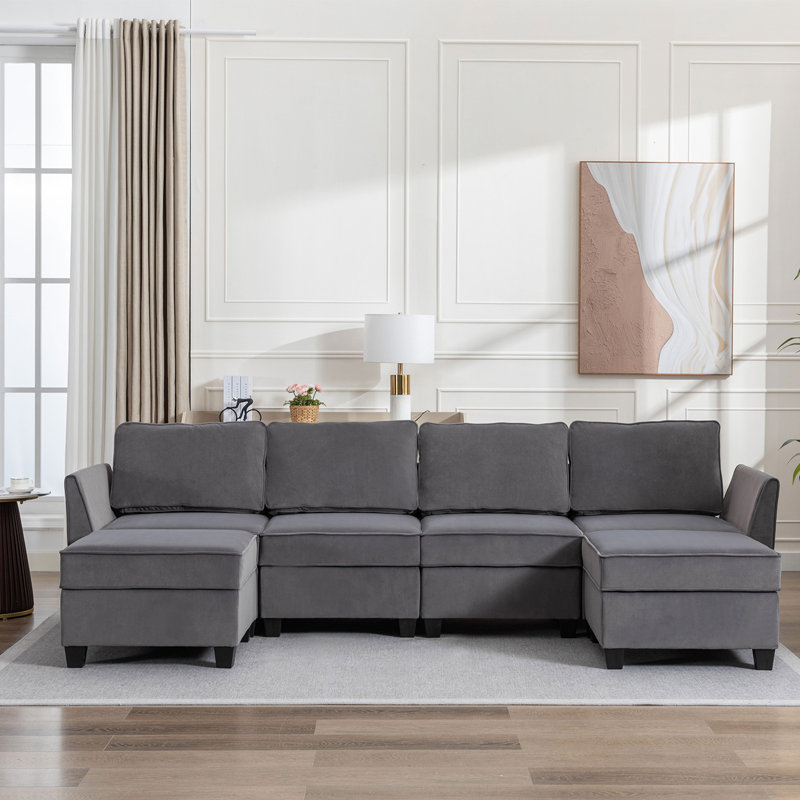 Canapé modulaire 6 pièces rembourré, Velours gris foncé