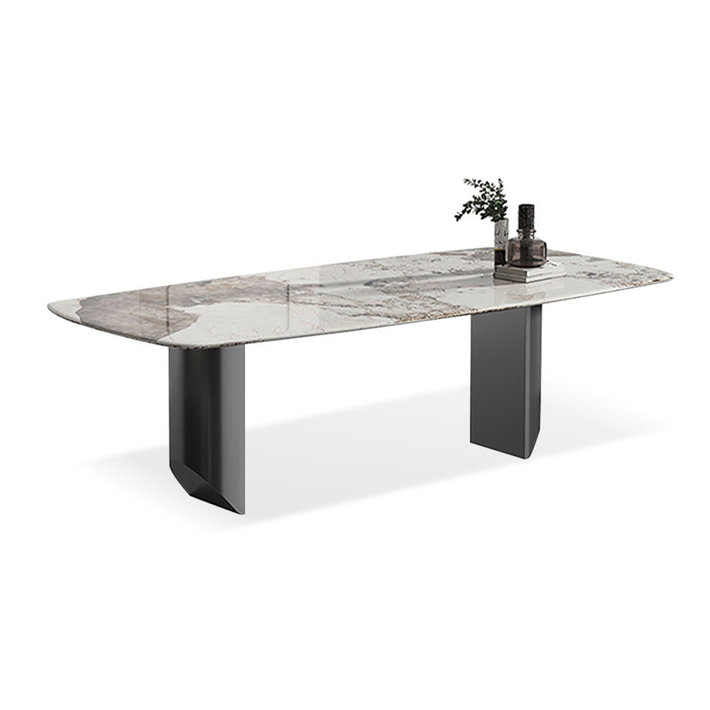 Pandora Rectangular Stone + Stainless Steel Butterfly Leaf  Dining Table, 29.53"H x 70.87"L x 35.43"W