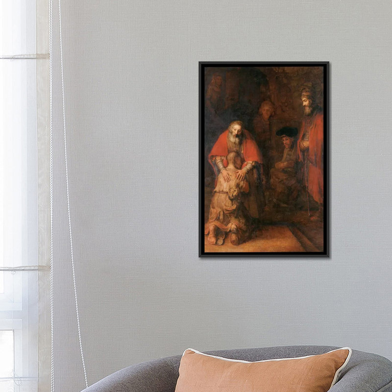 " Return Of The Prodigal Son C. 1668 " by Rembrandt Van Rijn, 26" H x 18" W x 1.5" D, Black Framed Canvas, No Mat