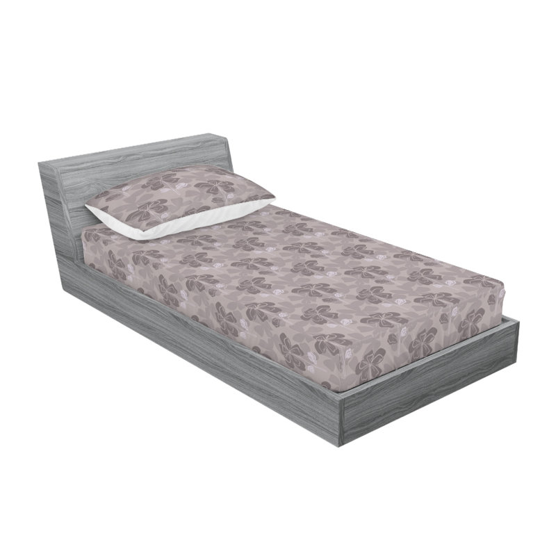 Ambesonne Fitted Sheet & Shams, Twin XL Sheet Set with 1 Pillowcase, Mauve/Taupe Flower