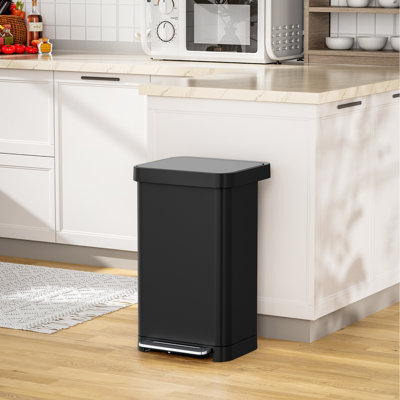 Poubelle en acier inoxydable 50l / 13,2gal avec 15 sacs intérieurs et compartiment de rangement pour sac arrière, poubelle pour marches de cuisine avec couvercle et boîte désodorisante intégrée, poubelle avec pédale et couvercle à fermeture en douceur (noir)