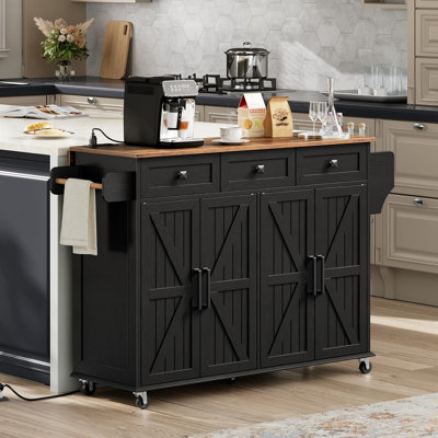 43.7" Kitchen Island with Drop Leaf and Charging Station by Gracie Oaks