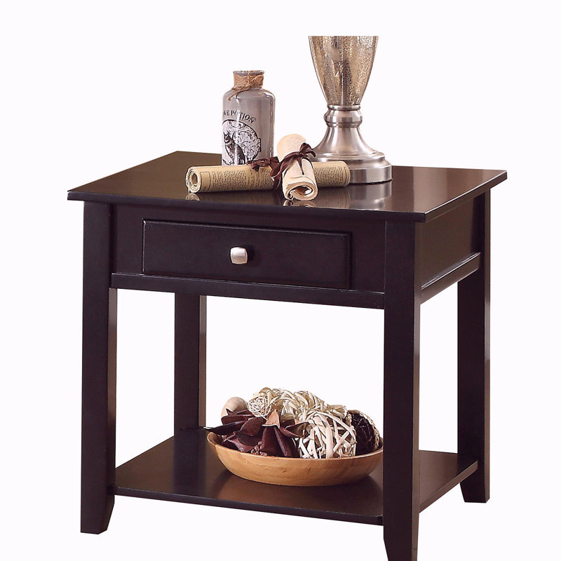 Black side table with a bottom shelf