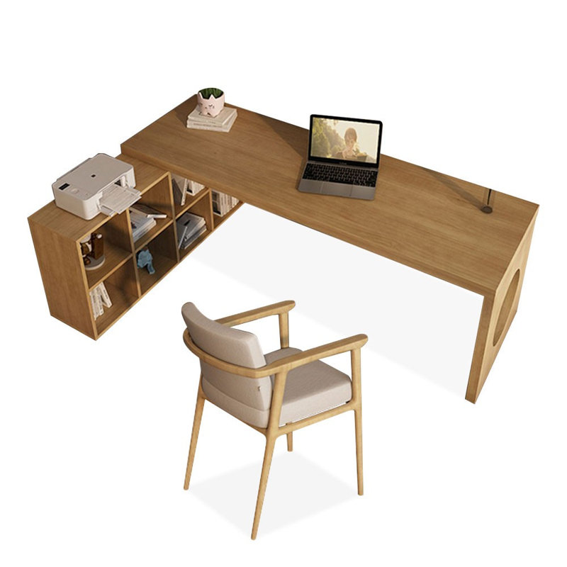 78.74" Burlywood L-Shaped Solid Wood Office Sets