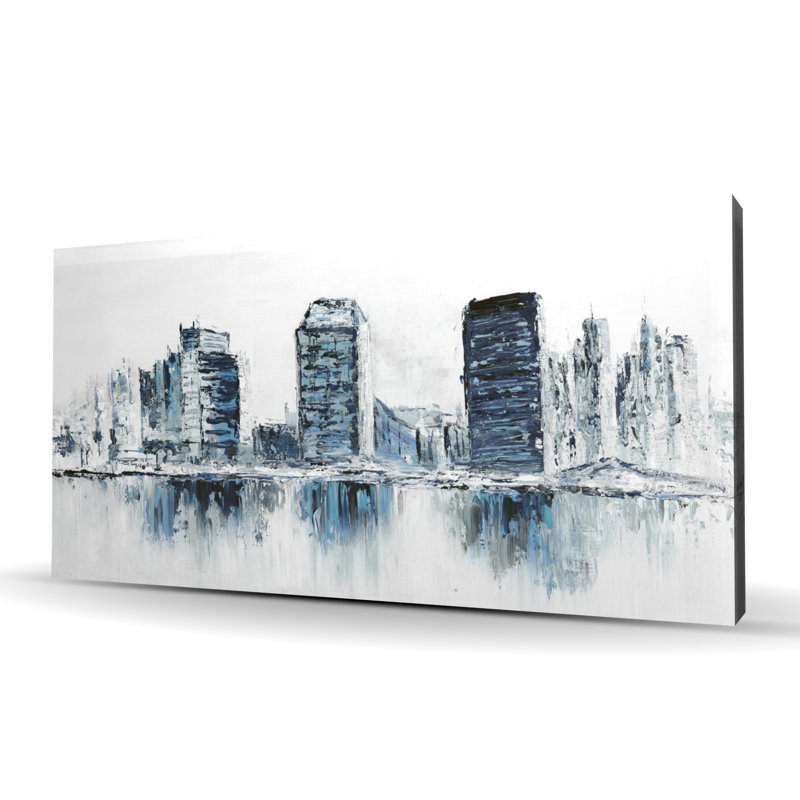 Paysage urbain texturé de couleurs bleues | Toile décorative bleue