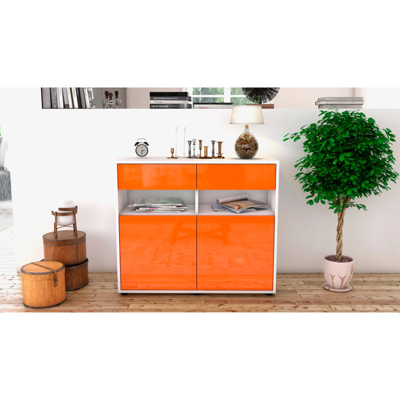 Portola 92cm Sideboard, White/High-gloss orange