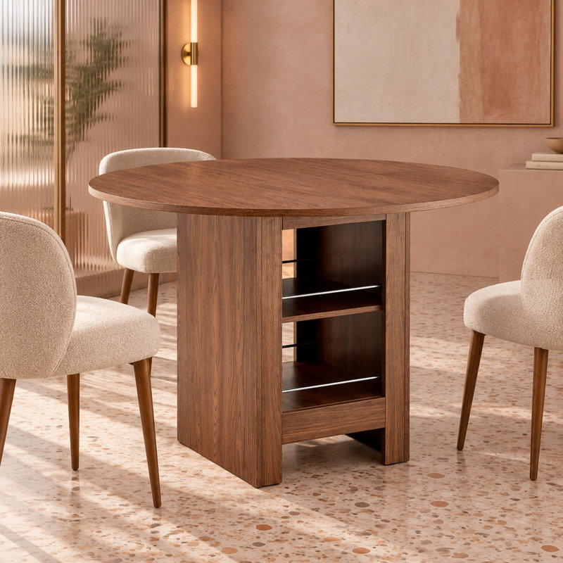 Table de salle à manger ronde moderne de 107 cm (42 po) en bois d'ingénierie noir avec rangement, Brun